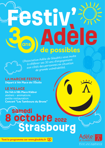 Affiche présentant le Festiv'Adèle un évènement pour les 30 ans d'Adèle de Glaubitz