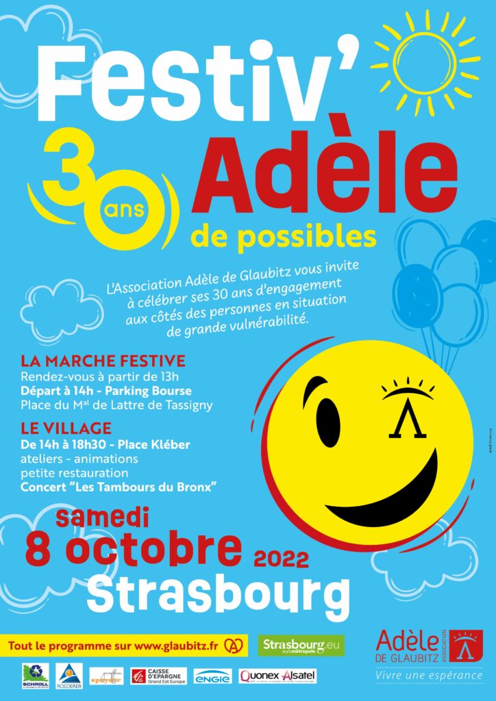 Affiche présentant le Festiv'Adèle un évènement pour les 30 ans d'Adèle de Glaubitz